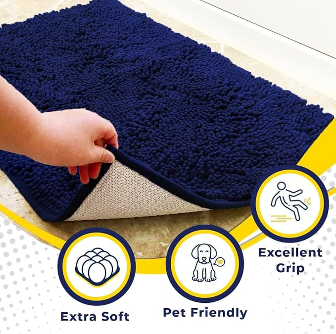 Muddy Mat® | Super Water Absorbent Door Mat Indoor, Microfiber Quick Dry Chenille Entryway Rug, Slip Resistant Front Door Mat, Indoor Mats for Entryway, Machine Washable Pet Rug, Navy Blue 28"x18"