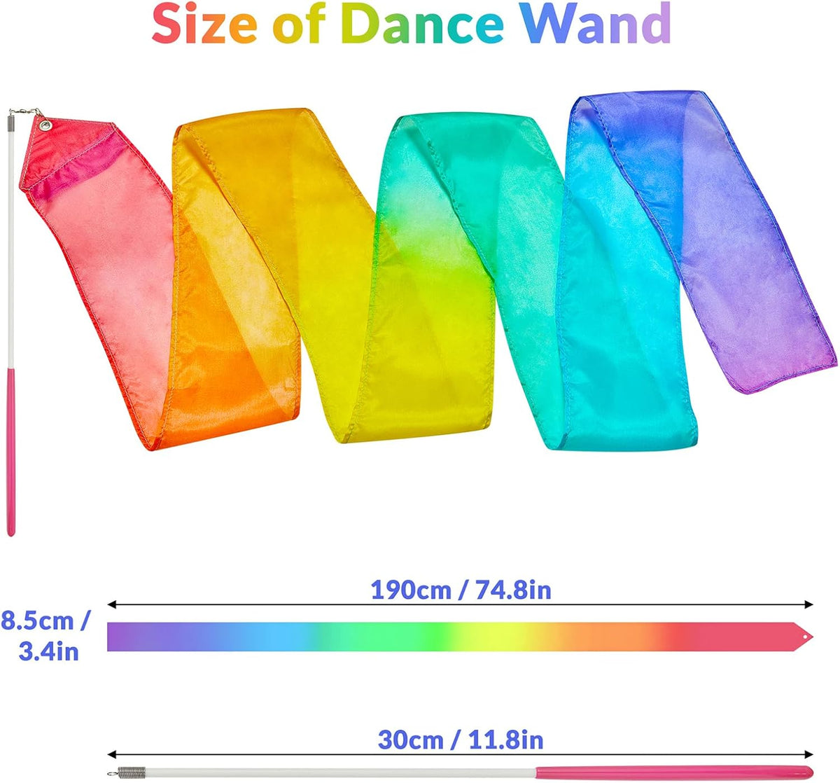 Skiennix 100% Silk Dance Ribbon Twirlers - Rainbow Play Silks for Kids | Perfect Gift for Gymnastics & Outdoor Fun
