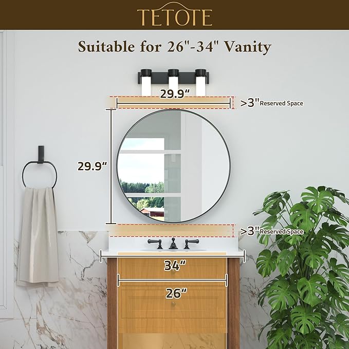 TETOTE Silver Round Mirror for Bathroom, 30 Inch Modern Circle Mirrors