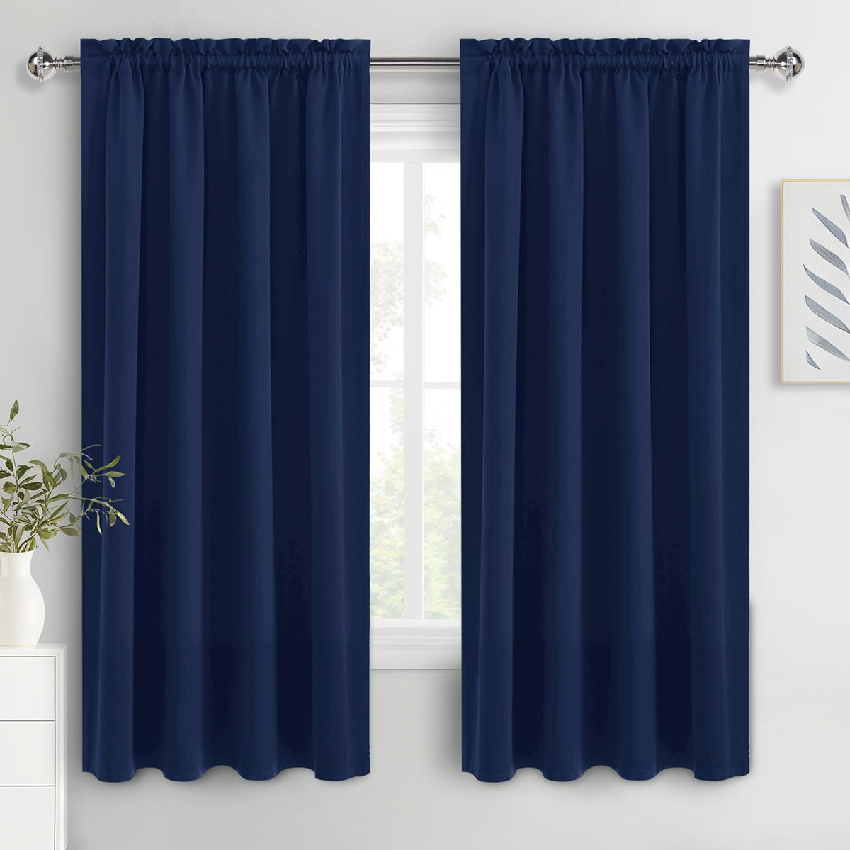 DWCN Blackout Curtains 63 Inch Length for Bedroom 2 Panels Set, Room Darkening Insulated Thermal Drapes for Living Room, Rod Pocket Window Treatment for Kids Boys Room (W52 x L63 Inch, Navy Blue)