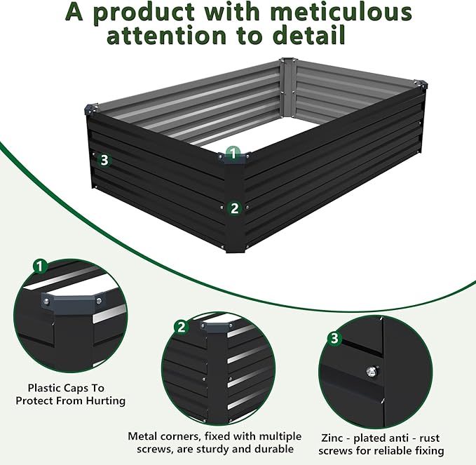 4×3×1FT(2PCS) Galvanized Raised Garden Bed Kit Metal Planter Boxes,Large Raised Garden Bed for Planting Vegetables,Flowers,Herbs -Black