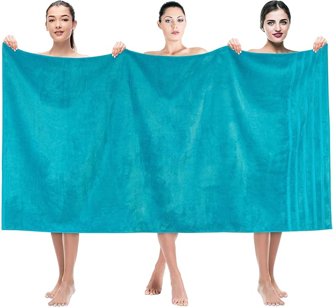 American Soft Linen 35x70 Jumbo Large Bath Towels, 600 GSM 100% Cotton Turkish Bath Sheet, Oversized Luxury Bath Towels for Bathroom Beach and Pool, Aqua Blue