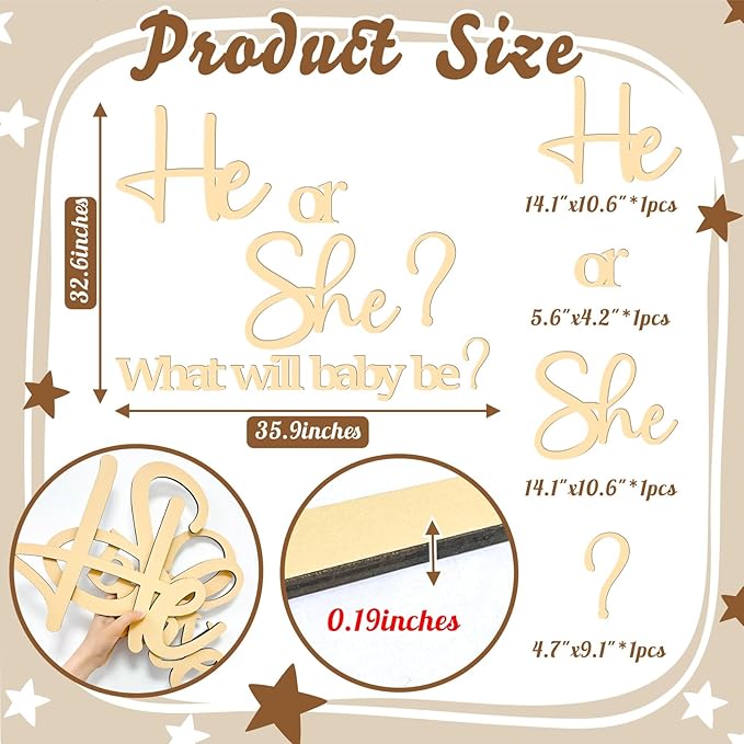 Large Gender Reveal Party Decor for Backdrop Decals Wooden He or She What Will Baby Be Balloon Arch Decor Babys Shower Sign Colorable Baby Gender Girl or Boy Party Decals Pregnancy Banner Photo Props