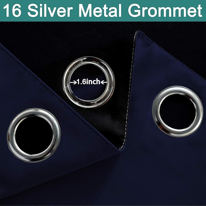 Yakamok 100% Blackout Thermal Insulated Grommet Curtains, Noise Reducing