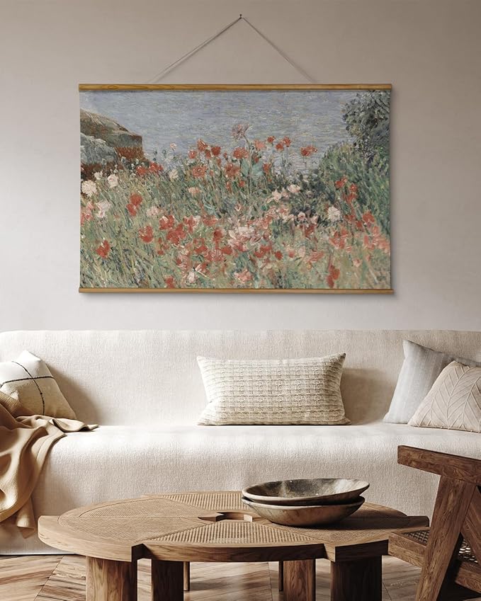 ARPEOTCY Extra Large Vintage Framed Wall Art, 36x54 Inch Retro Seaside Wildflower Hanging Framed Canvas Print Artwork, Rustic Landscape Living Room Decor, Farmhouse Above Bed Wall Decor