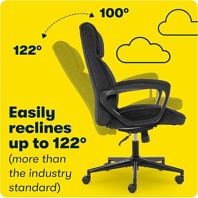 Serta® Hannah Executive Home Office Desk Chair, Ergonomic Mid-Back with Lumbar Support, Firm Seat Cushion, Layered Body Pillows, Padded Armrests, Swivel Base, Easy Assembly, Microfiber, Charcoal Gray
