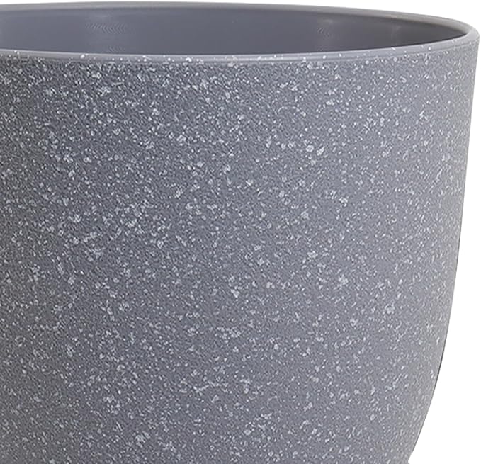 Flower Pots 9/8/7.5inch, Set of 3 Modern Decorative Plastic Planters with Drainage Holes and Saucers for Garden House Plants, Plant Pots for Indoor Outdoor Plants, Speckled Grey