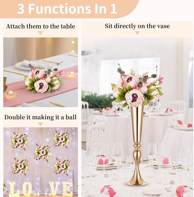 NUPTIO Flower Ball Arrangement Bouquet: 10 Pcs 9.4 inch Diam Light Pink Faux Peony Flowers Balls for Wedding Centerpiece Decorations Fake Peonies Artificial Flower Centerpieces for Tables