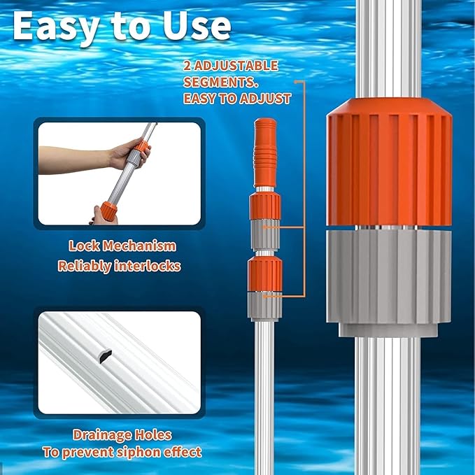 AgiiMan Aluminum Telescoping Swimming Pool Pole 16 Foot, Pool Net Skimmer Rake Vacuum Head Brush Cleaning Heavy Duty