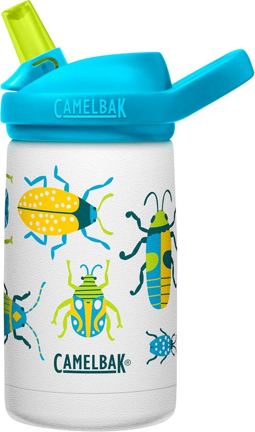 CamelBak Eddy+ Kids Water Bottle - Insulated Stainless Steel with Bite Valve - 12oz, Fun Bugs Design