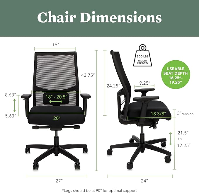HON Ignition 2.0 Mid Back Task Chair, Spectrum Mesh, Advanced Synchro-Tilt Control, Office Chair with Lumbar Support, Height and Width Adjustable Arms, Titanium Frame, Leaf