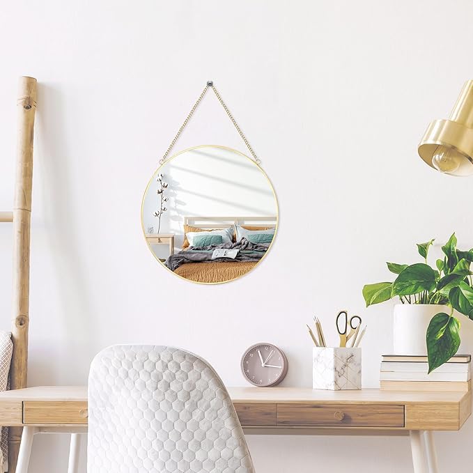 LONGWIN Hanging Wall Circle Mirror Decor Gold Geometric Mirror