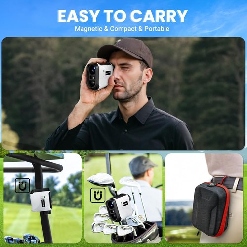 Overmont Golf Rangefinder with Slope - 1200 Yards Laser Range Finder 6.5X Magnification with Flag Pole Locking Vibration Continuous Scan - Rechargeable with Magnet Stripe