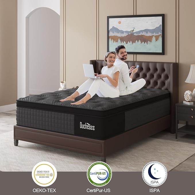 Queen Mattress, 12 Inch Hybrid Mattresses Black with Gel Memory Foam and Individually Pocket Innerspring Euro Top Medium Firm for Motion Isolation, Edge Support