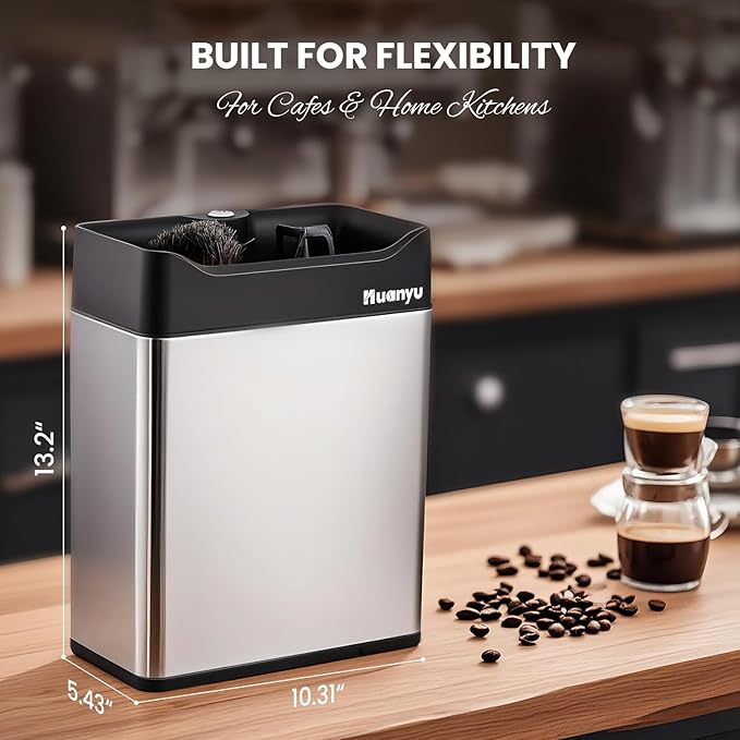 Huanyu Portafilter Cleaner Electric, 6L Large Capacity, with Dual Brush Heads, 3 Scrapers for 58mm and 51mm Portafilters, Automatic Coffee Grounds Cleaning Machine