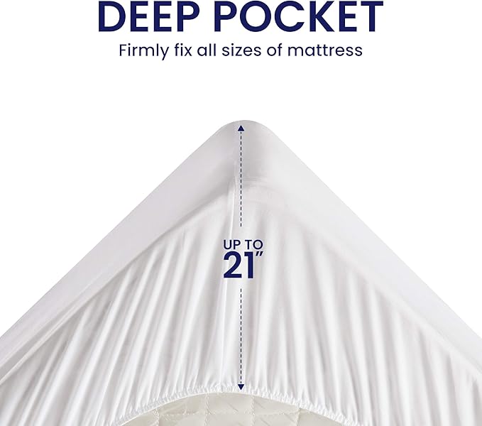SLEEP ZONE Waterproof Mattress Protector Queen Size, Soft Breathable Cotton Terry Mattress Cover, Washable Noiseless Bed Cover Deep Pocket 8"-21", Queen