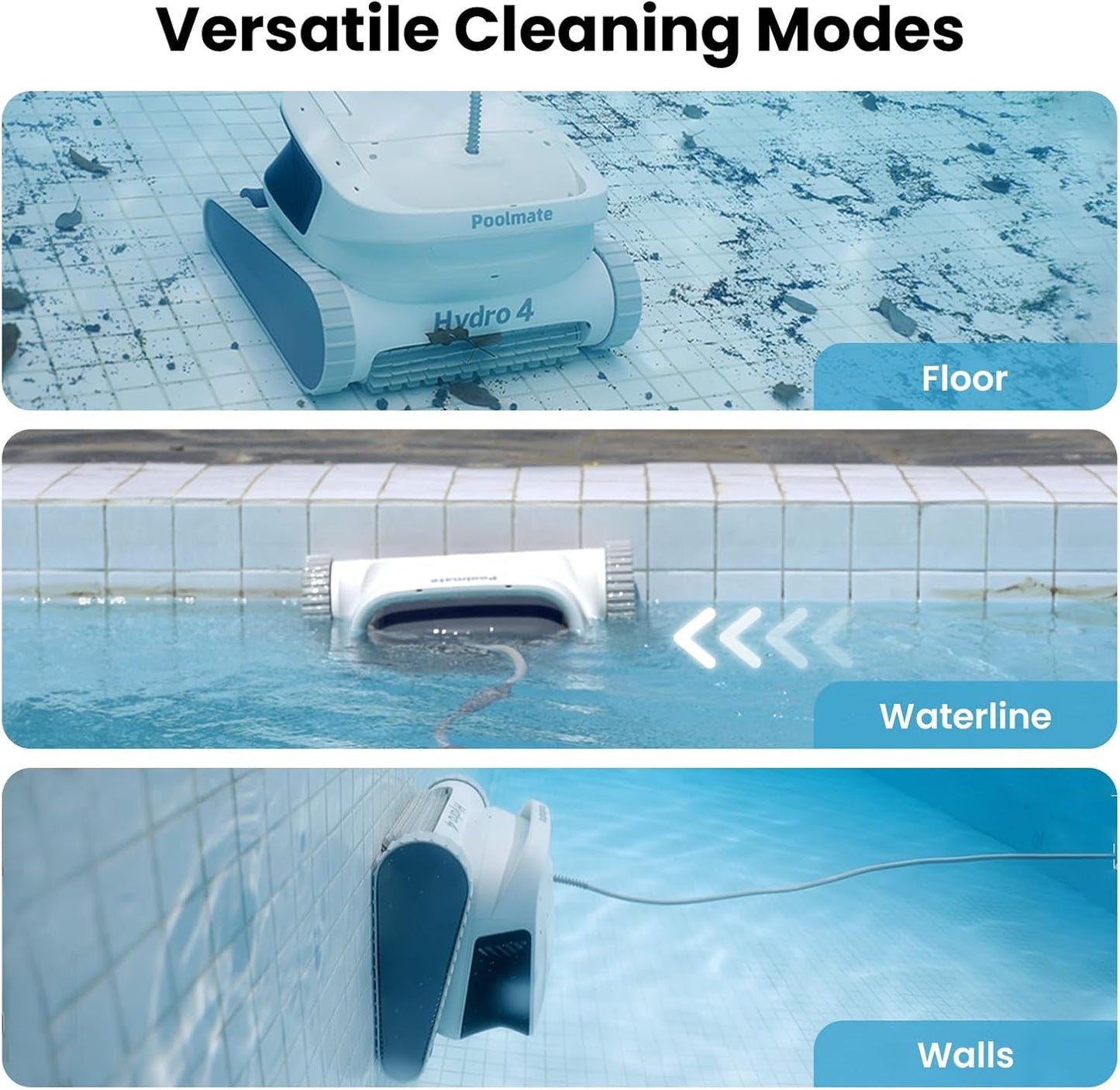 Poolmate Hydro 4 Cordless Robotic Pool Cleaner, Pool Cleaners for Inground Pools with APP Control, 4.1L Filter Basket, 210 Mins Runtime Pool Robot Vacuum Ideal for Aboveground Pools Up to 1614 sq.ft