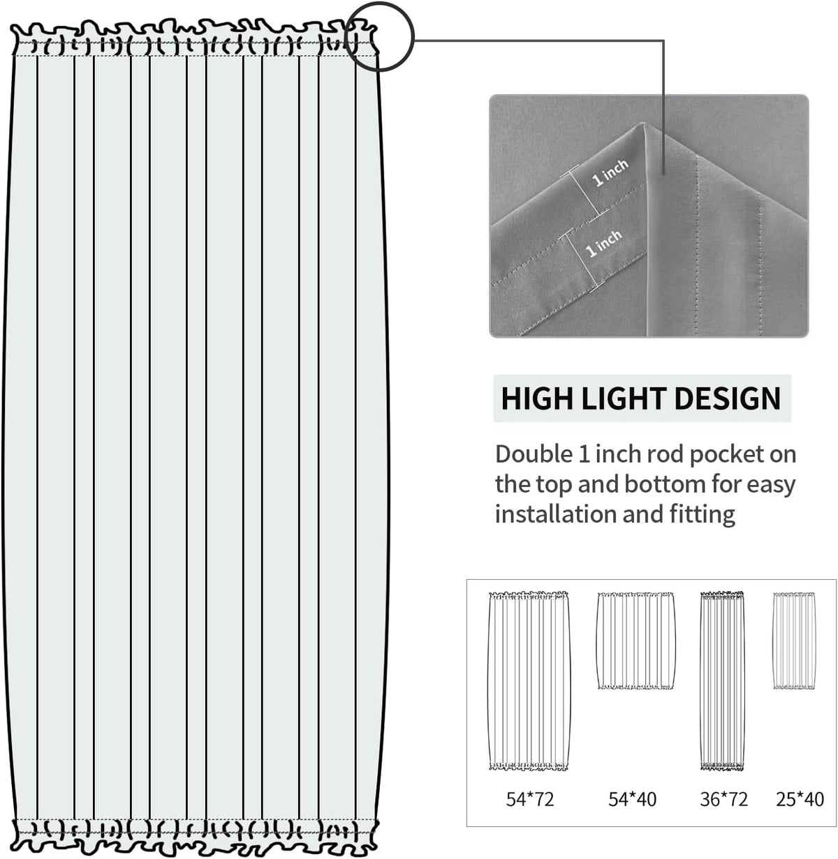 DWCN French Door Curtains – Rod Pocket Thermal Blackout Curtain for Doors with Glass Window, Kitchen and Patio Doors for Privacy, 36 X 72 Inches Long, 1 Curtain Panel with Tieback,Grey