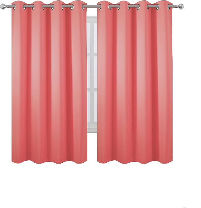 LEMOMO Coral Blackout Curtains 52 x 63 Inch Length/Set of 2 Curtain