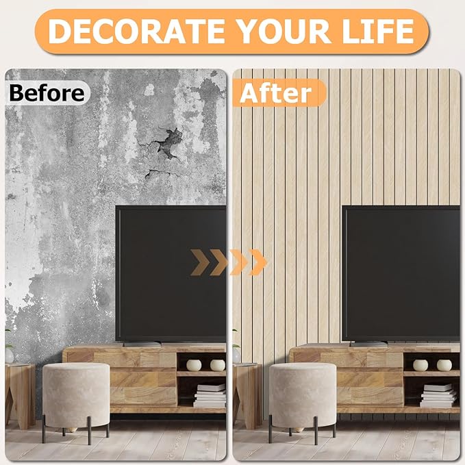 Arthome Peel and Stick Slat Wall Panels 15.7 "x120, Self-Adhesive PVC Wood