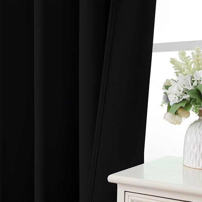 CUCRAF Black Blackout Curtains 45 inch Length 2 Panels Set, Rod Pocket Room
