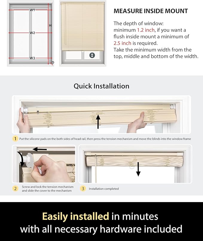 UNISHADES Custom No Tools No Drill Cordless Mini Blinds, 100% Privacy L-Shaped