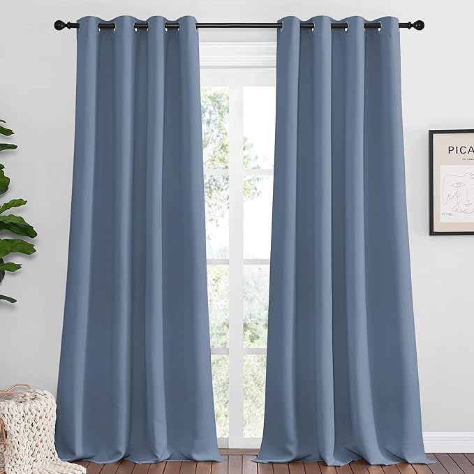 NICETOWN Stone Blue Room Darkening Curtain Panels 90" Length