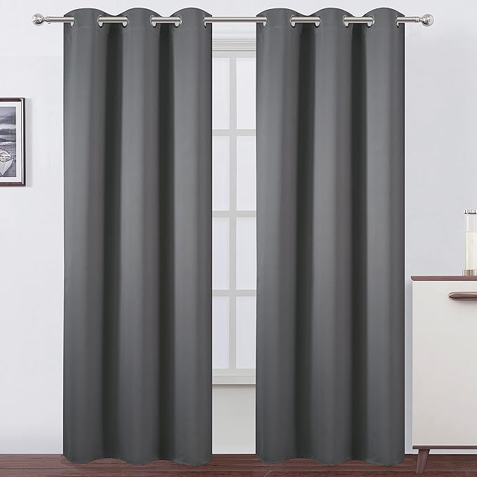 LEMOMO Frost Grey Thermal Blackout Curtains/42 x 95 Inch/Set of 2 Panels Room