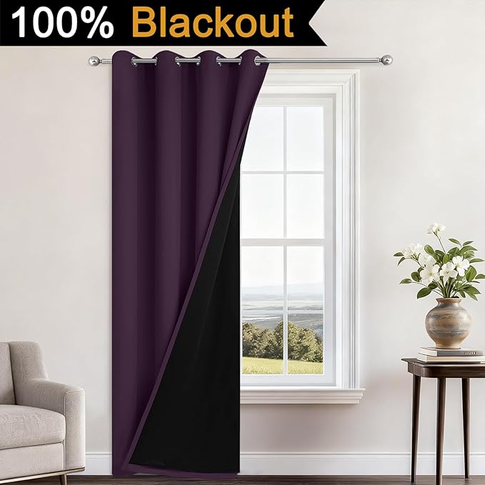 Yakamok 100% Blackout Curtains 84 Inches Long, 2 Thick Layers Heat and Full