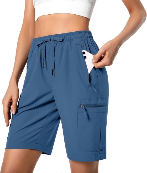 Hugut Women's Quick-Dry Hiking Cargo Shorts - Lightweight, Water-Resistant with Zipper Pockets