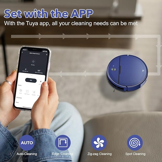 Robot Vacuum and Mop Combo, 2 in 1 Robot Vacuum Cleaner with WiFi/App, Smart Robotic Vacuums with Strong Suction, Schedule, Self-Charging, Slim, Quiet, Ideal for Hard Floor, Pet Hair, Low Pile Carpet