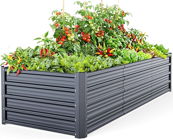 Ohuhu 8x3x1.5 FT Metal Raised Garden Bed Outdoor, Reinforced Galvanized Steel Rustproof Planter Box, 100% Non-Toxic, 269 Gal Large Capacity Heavy Duty Raised Beds for Growing Vegetables Flowers Herbs