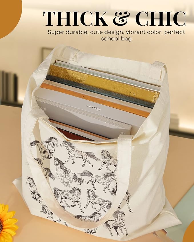 AUSVKAI Canvas Tote Bag Aesthetic for Women, Cute Reusable Cloth Cotton Bags for Shopping Beach Grocery