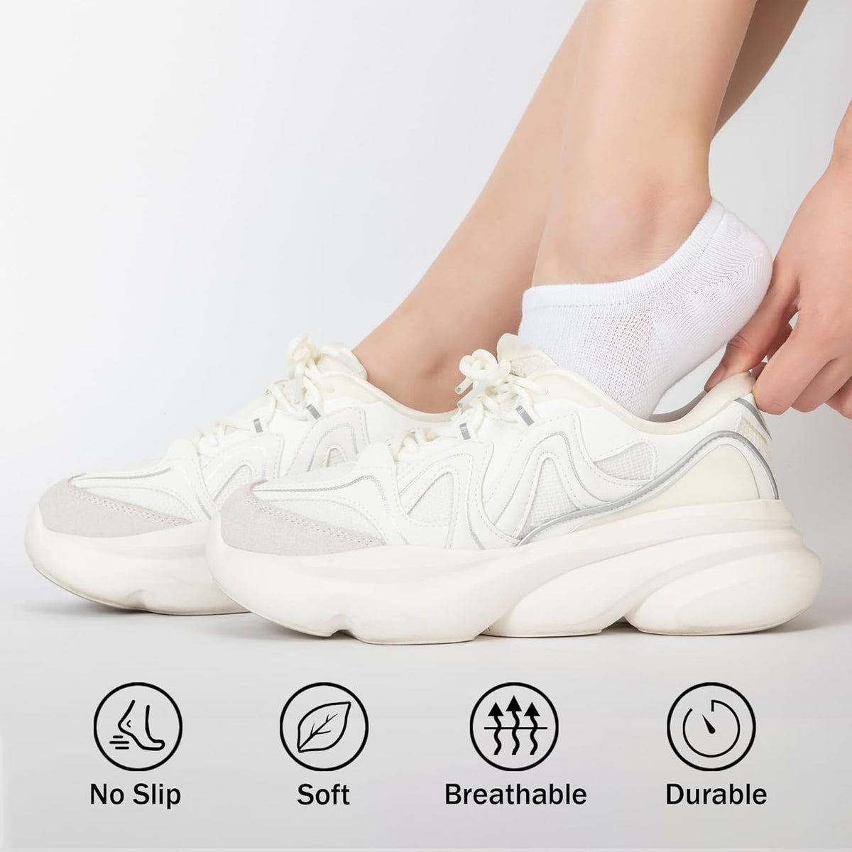 Time May Tell No-Show Socks - 8 Pairs Women's Non-Slip Low Cut Ankle Invisible Running Socks