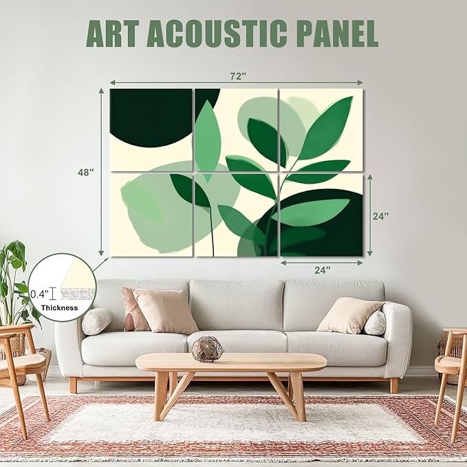 6 Pack Art Acoustic Panels Sound Absorbing Boho Botanical Leaf Orange Green