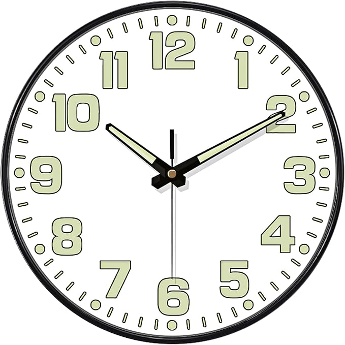 12 Inch Silent Wall Clocks Battery Operated, Glow in The Dark Wall Clock