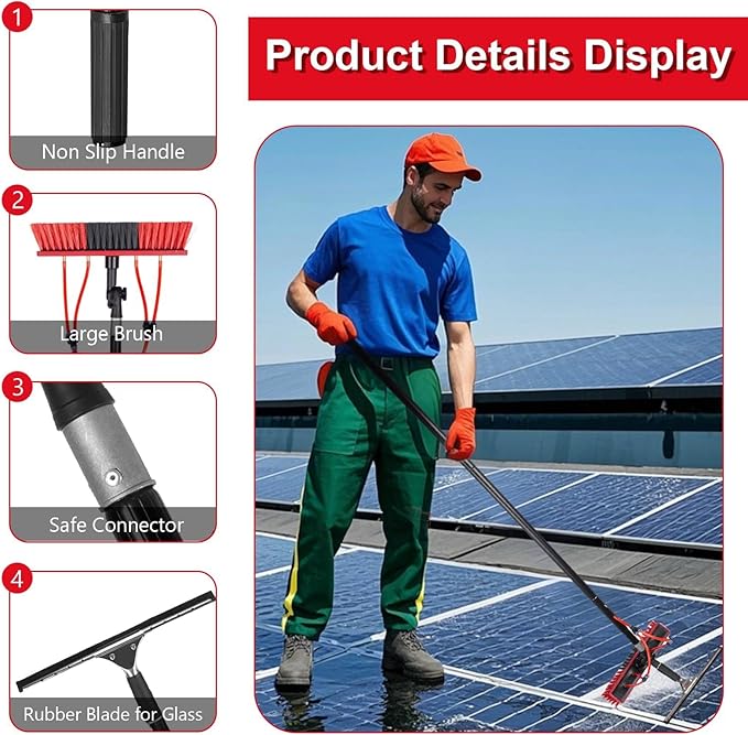 Telescopic Cleaning Brush, Multi-Purpose Water Spray Brush, Solar Panel Cleaning Equipment, Telescopic Hydrocleaner, 3.6m-10.8m, Roof Cleaning Tools Window Cleaner Kit(24FT/7.2M)