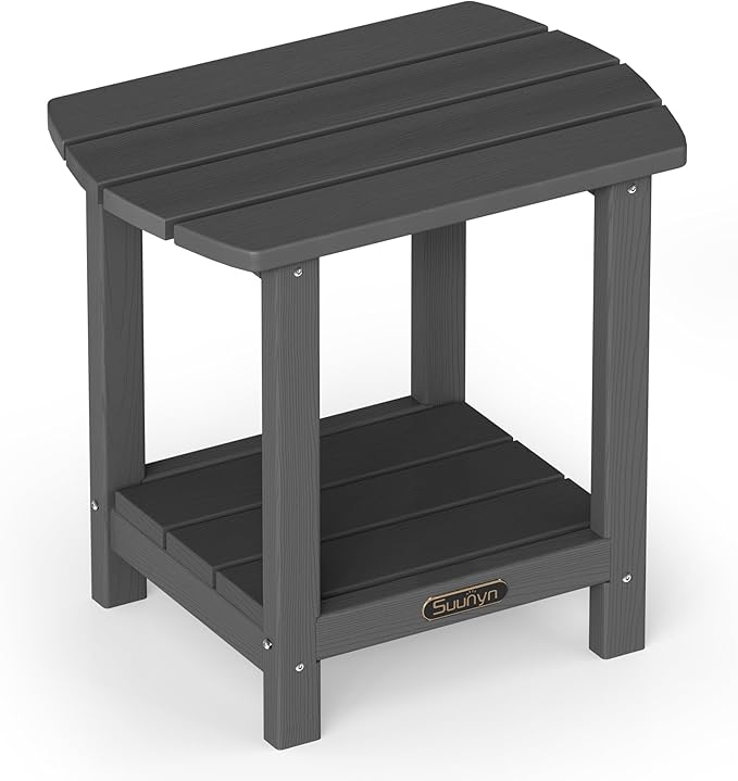 Outdoor Side Table – 2-Tier HDPE Adirondack Side Table, Sturdy Small Outdoor Tables, Weather-Resistant & Easy Assembly Patio End Tables for Garden, Balcony, Porch & Poolside (Grey)