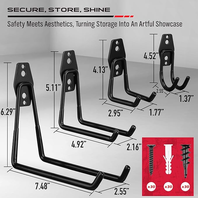 Garage Tool Storage Wall Hook Assortment Set: 15PCS Heavy Duty Large Hanger