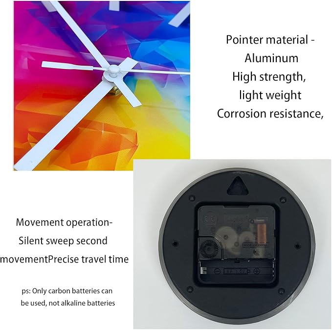 Square Glass Wall Clock Silent Analog Wall Clocks Battery Operated 14 Inch