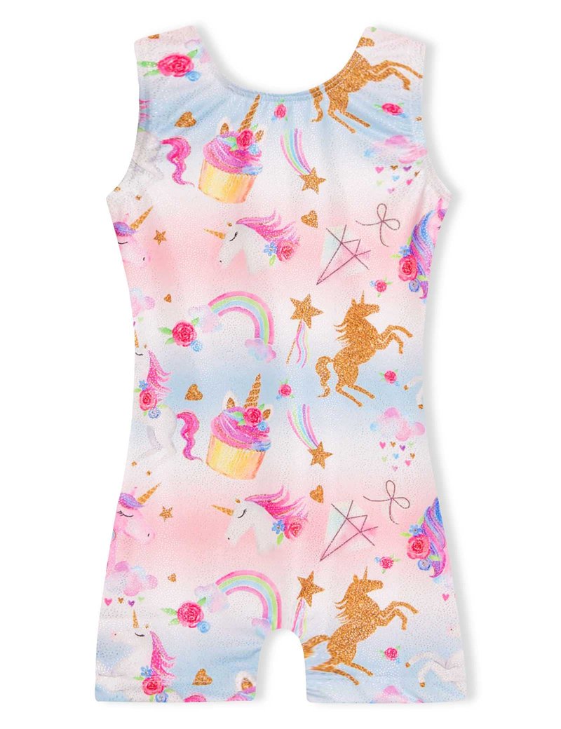 Domusgo Gymnastics Leotard for Girls Size 5-6 Years Old Sparkly Sleeveless Rainbow Unicorn Tumbling Biketards Practice Unitard