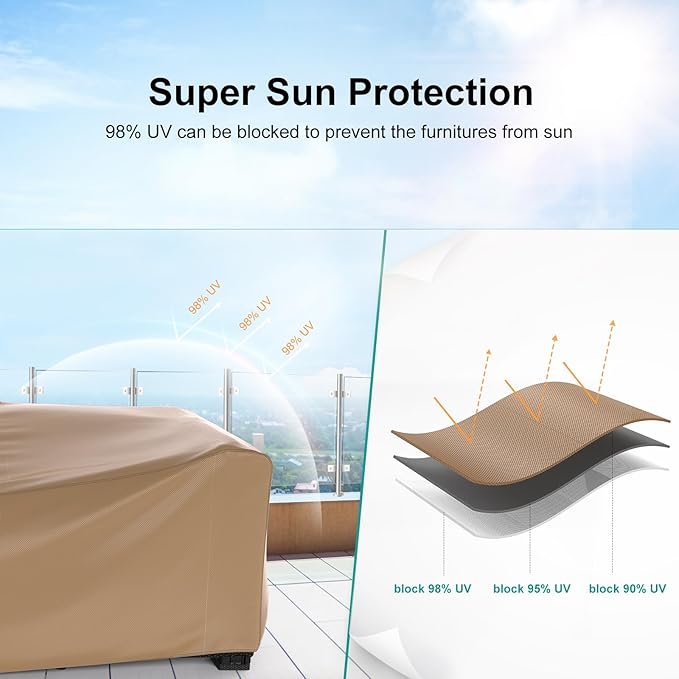 Patio Furniture Set Cover Waterproof, Heavy Duty Furniture Covers for Outdoor Sectional Sofa Set Wicker Rattan Table Chair Rectangular,74"L×47"W×28"H,Brown