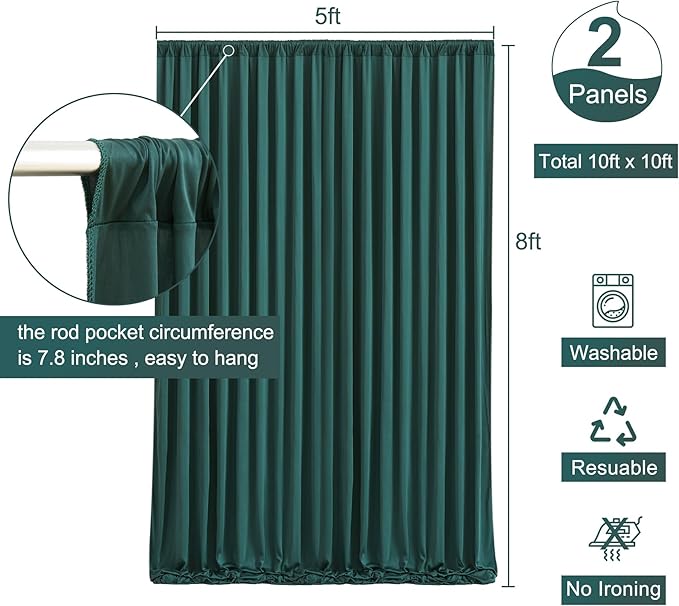 Hunter Green Backdrop Curtain for Parties Wrinkle Free Dark Green Photo Curtains Backdrop Drapes Fabric Decoration for Baby Shower Birthday Party Photography 5ft x 8ft,2 Panels