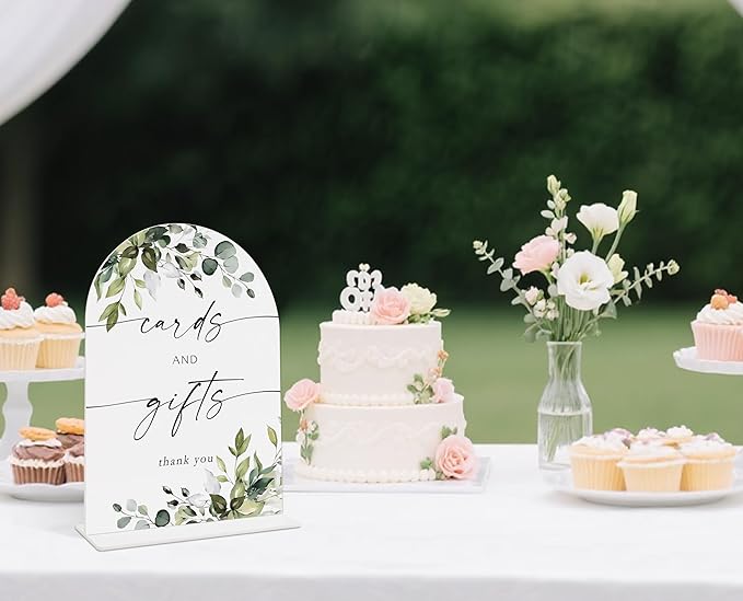 Wedding Signs for Reception, Green Leaves Gifts and Cards Sign for Table, Wedding Reception Signage, Bridal Shower Table Decorations with Base, Supplies for Proposal, Bridal Shower Event Ceremony, 13
