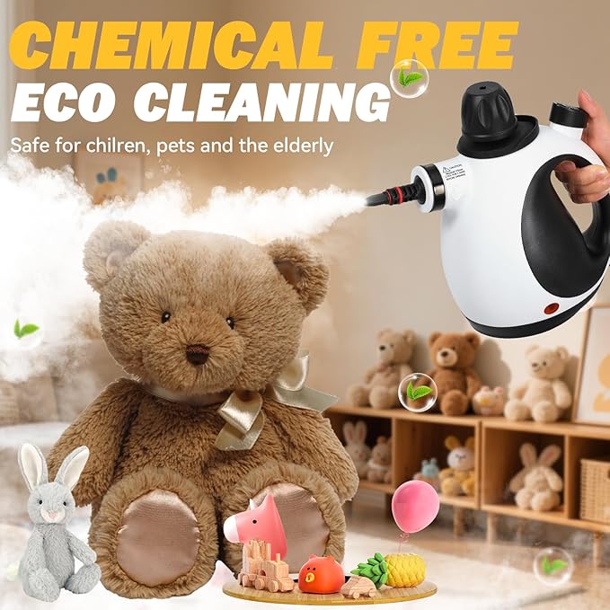 Pressurized Handheld Steam Cleaner for Home with 12 pcs Accessories, Multi-Surface Natural Steamer for Effective Cleaning, Fast Heating for Cleaning Home, Furniture, Car, Grout, Window