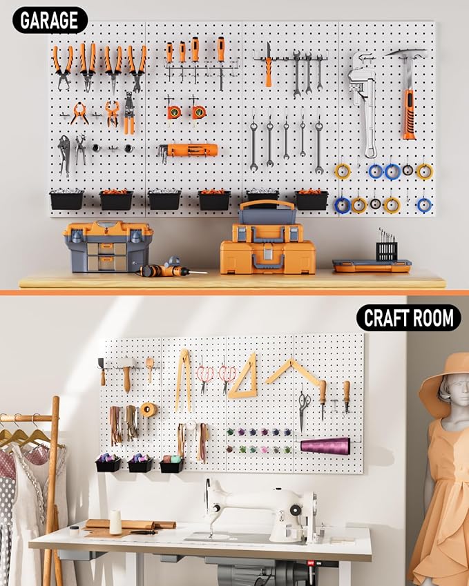 INCLY 158PCS Metal Pegboard Wall Organizer, 48x24 Inch White Pegboard Panels
