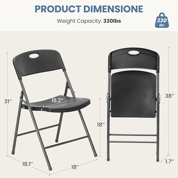 DUMOS 8 Pack Folding Chairs Heavy Duty - Plastic Stackable Portable Dining Chairs Set, Wedding, Party, Patio, Garden, for Indoor Outdoor, for Home and Office, Conference, Black