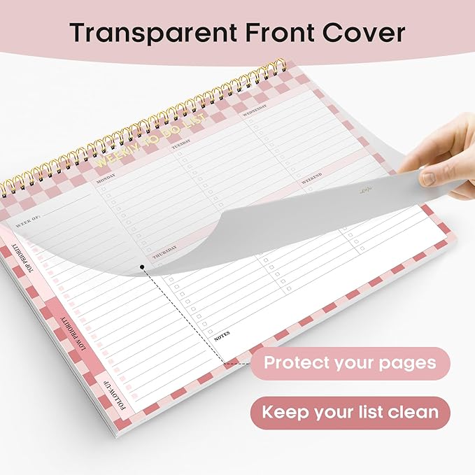 Taja Weekly To Do List Notepad with 52 Undated Sheets（8.5"×11"）- Weekly Desk Planner for Women & Man, Work and Home - 1 Pack Rose Checkered