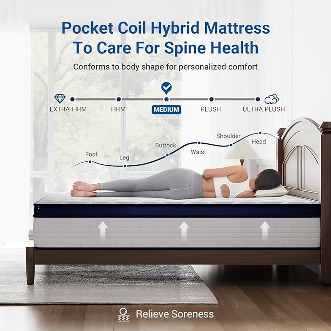 Avenco Queen Mattress, 10 inch Queen Size Mattress with Smarts™ Coil Individual Pocket Spring for Silent Sleep and Strong Edge Support, Mattresses in a Box CertiPUR-US Certified