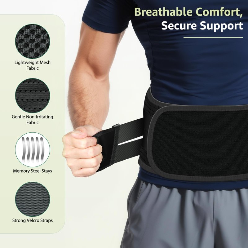 Sohveta Back Brace for Lower Back Pain Relief – Lumbar Support Belt with 5 Steel Stays, Adjustable Compression, Breathable Back Support for Men & Women, Gift Box (Black)